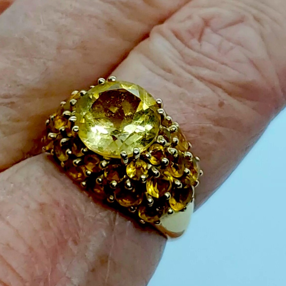 14kt Gold Citrine Cluster Gemstone Ring, size 7